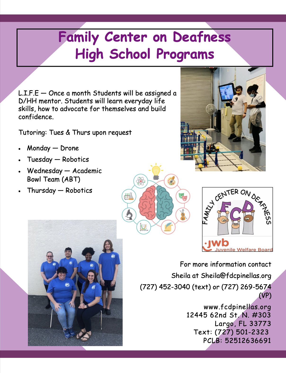 Family Center on Deafness High School programs poster.